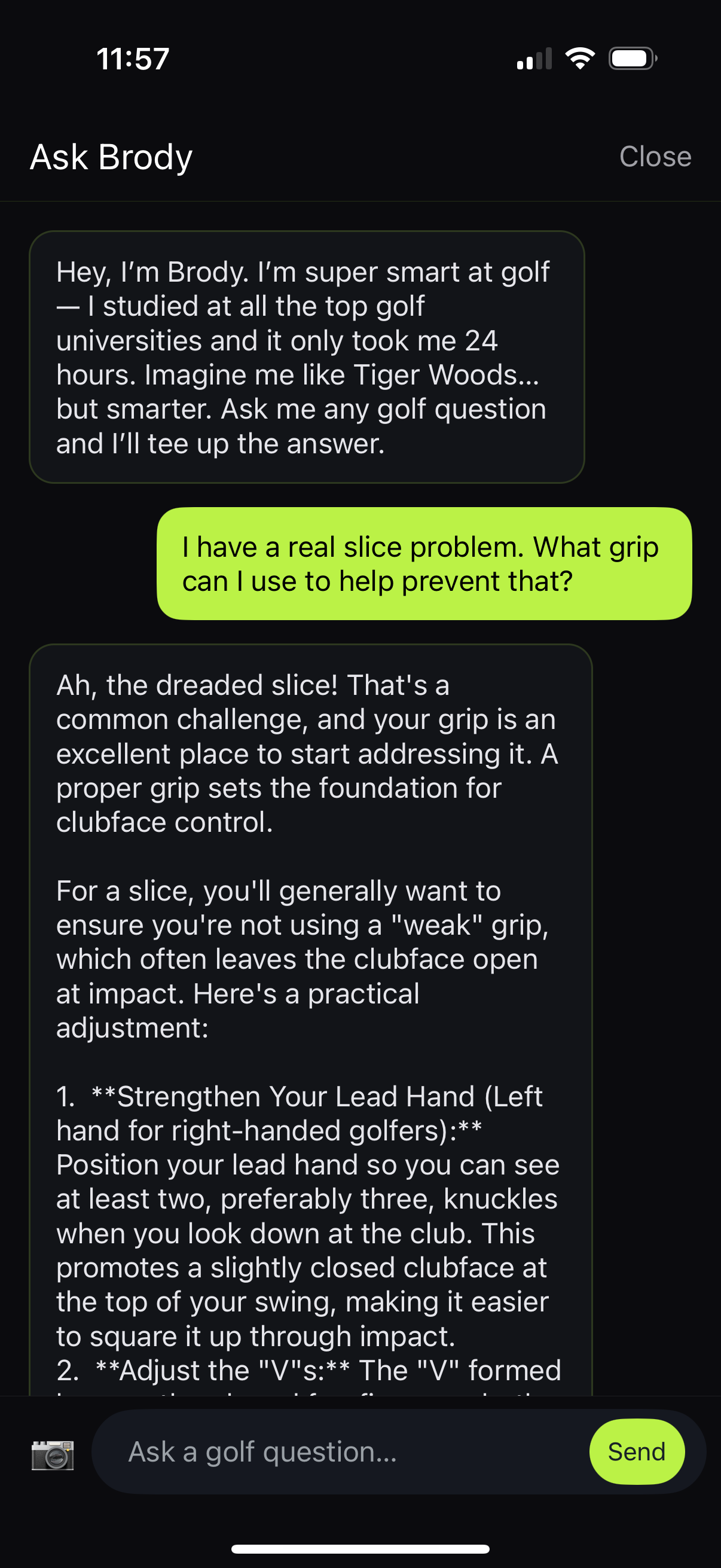 Ask Brody AI coach chat screen