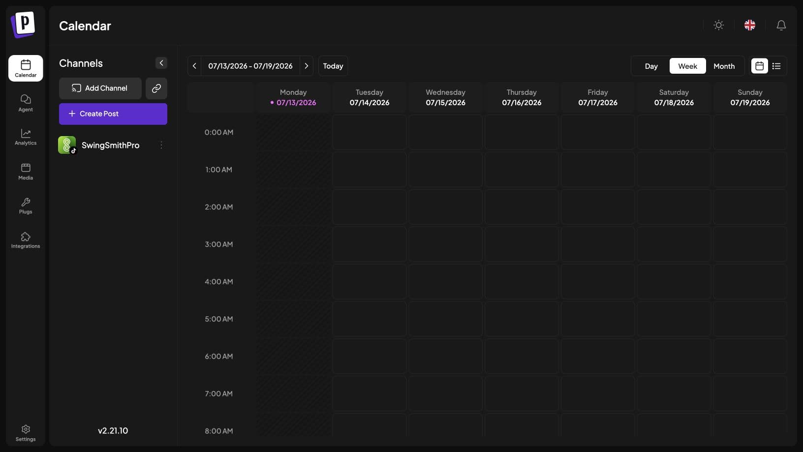 The real creator publishing calendar with a connected TikTok channel