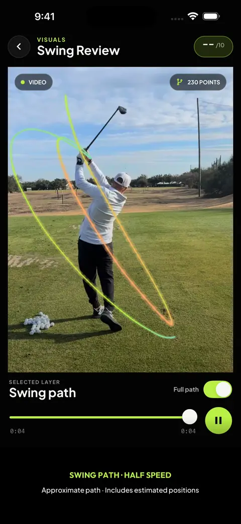 Swing Path. Complete native app example, including estimated sections.