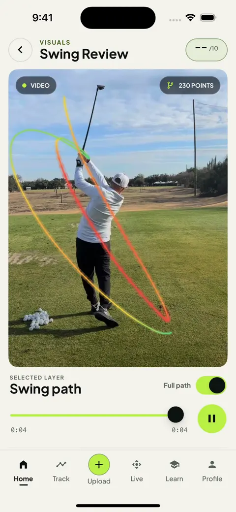 Swing Path. Complete native app example, including estimated sections.